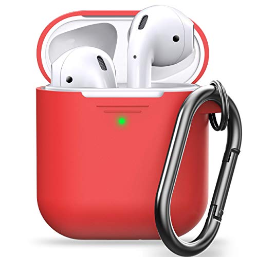 KeyBudz Elevate Series AirPods Case [Front LED Visible] Keychain Protective Silicone Cover Compatible with AirPods Case 1 & 2 (with Carabiner, Red)