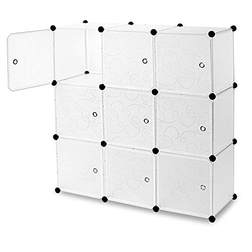 Work-It! Cube Storage Organizer - 9 Cubes | Stackable Portable Closet Organizer Shelves, Modular Cabinet with Doors and Hammer, Translucent White, 42" W x 42" H x 14" D