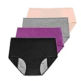 Phennie's Womens Big Girls Menstrual Period Briefs Panties Teen Girls Leak Proof Underwear Pack of 4 Black Grey Purple Apricot Small