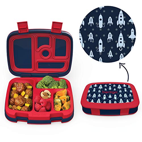 Book Cover Bentgo Kids Prints (Space Rockets) - Leak-Proof, 5-Compartment Bento-Style Kids Lunch Box - Ideal Portion Sizes for Ages 3 to 7 - BPA-Free and Food-Safe Materials