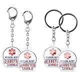 Hiverst 4 Pack Type1 Diabetes Keychain - Allergy Medical Alert Symbol Bag Tags Set, Double Side Key Tag for Zipper Pull Charm 1.4” for Adult and Child