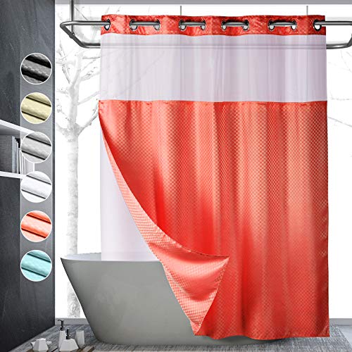 Book Cover Lagute SnapHook Hook Free Shower Curtain with Snap-in Liner & See Through Top Window | Hotel Grade, Machine Washable| 71Wx74L, Coral