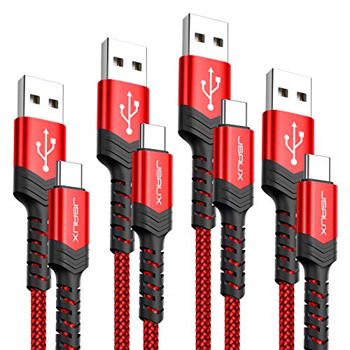 USB Type C Cable,JSAUX 4-Pack(10ft+6.6ft+3.3ft+1ft) USB-C to USB A Fast Charger Nylon Braided Cord Compatible with Samsung Galaxy S10 S9 S8 Plus Note 10 9 8,Moto Z,LG V20 G6 G5,Switch and More(Red)