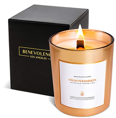 Benevolence LA Fresh Persimmon Wood Wick Candles | 8 oz Scented Candles for Home Scented | Natural Soy Candles Gifts for Women | 45 Hour Burn Aromatherapy Candle | Summer Candles