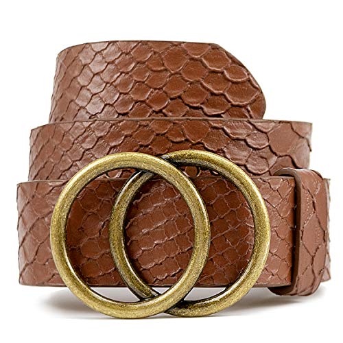 Women Leather Belt for Jeans Dress Waist Belts with Double Ring Buckle by LOKLIK