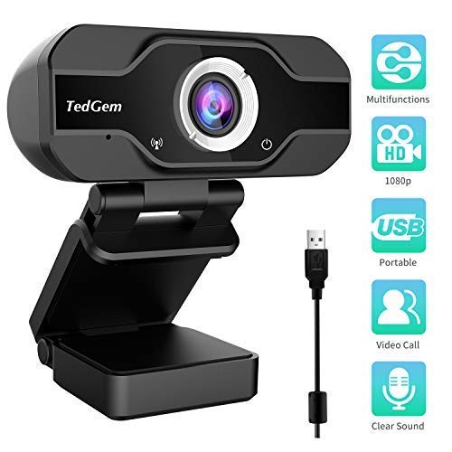 PC Webcam, TedGem 1080P Full HD Webcam USB Desktop & Laptop Webcam Live Streaming Webcam with Microphone Widescreen HD Video Webcam 90-Degree Extended View for Video Calling (HD Webcam)â€¦ (Black)
