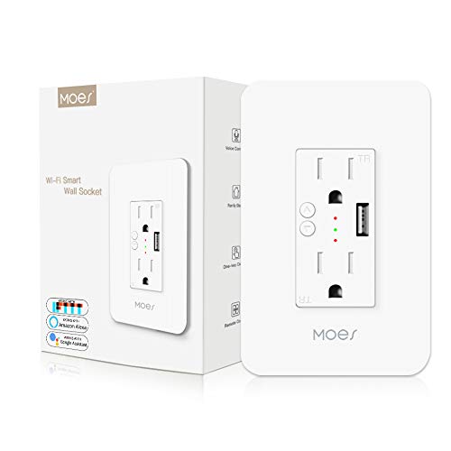 MOES WiFi Smart Wall Outlet,15A Divided Control 2 in Wall Socket with USB Interface,Smart Life/Tuya APP Remote Control Compatible with Alexa and Google Home No Hub Required, 2.4G WiFi (NOT 5G)