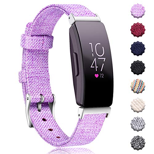 Maledan Replacement Bands Compatible with Fitbit Inspire HR and Inspire Activity Tracker, Breathable Woven Fabric Accessories Strap Watch Band for Women Men, Small, Lavender