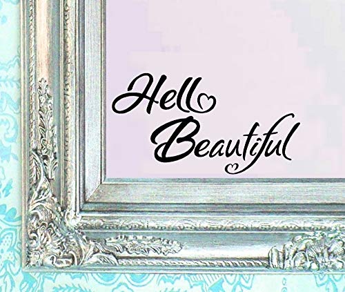 BERRYZILLA V2 Hello Beautiful Decal 5.5" X 3" Quote Mirror Quotes Vinyl Wall Decals Walls Home Motivational Decor Stickers