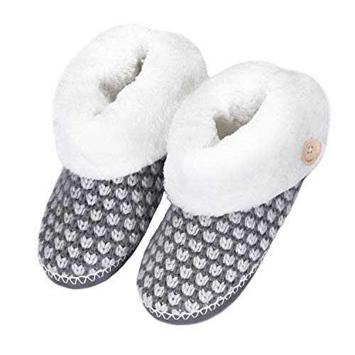 Book Cover WFL Womens Bootie Slippers, Soft Winter Ankle House Shoes, Knitting Upper and Anti-Slip Sole