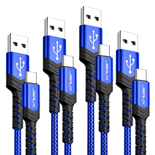 USB Type C Cable 3A Fast Charging,JSAUX 4-Pack(10ft+6.6ft+3.3ft+1ft) USB A to C Charger Braided Charge Cord Compatible with Samsung Galaxy S10 S9 S8 Plus Note 10 9 8,Moto Z,LG V20 G8 G7 and More(Blue)