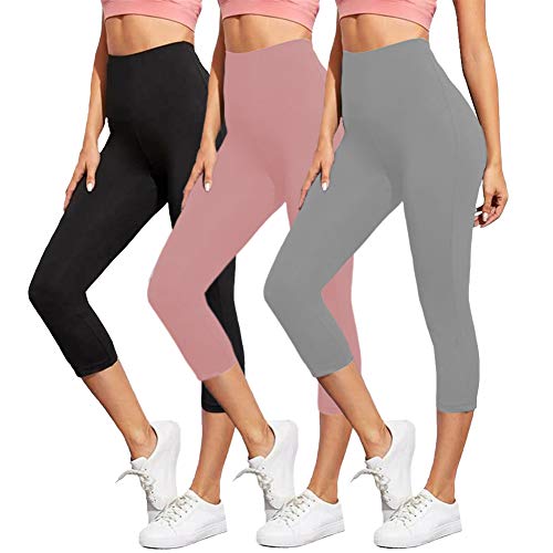 ZOOSIXX High Waisted Capri Leggings for Women - Tummy Control Soft 4 Way Stretch Slim Yoga Pants for Workout Running Cycling