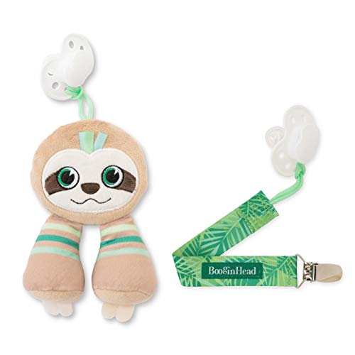 BooginHead Pacifier Holder Stuffed Animal and Baby Pacifier Clip, Green Sloth