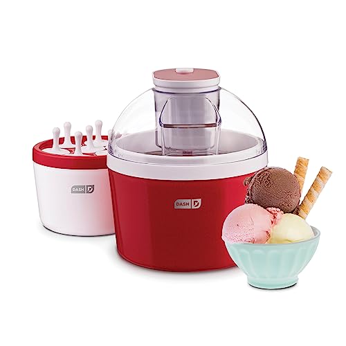 DASH Everyday Ice Cream Maker for Gelato, Sorbet, Frozen Yogurt + Ice Pop Molds, with Mixing Bowl & Ice Pop Molds + Recipe Book, 1 Quart - Red