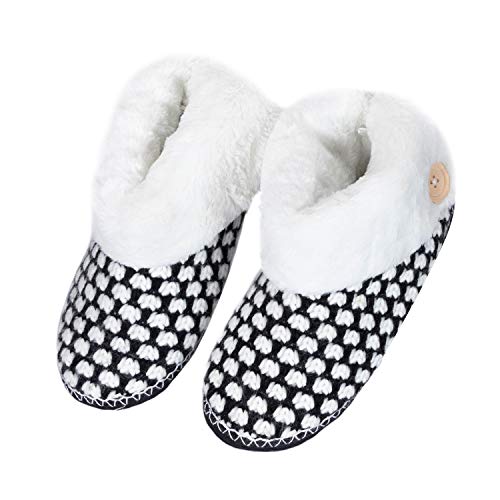 WFL Womens Bootie Slippers, Soft Winter Ankle House Shoes, Knitting Upper and Anti-Slip Sole