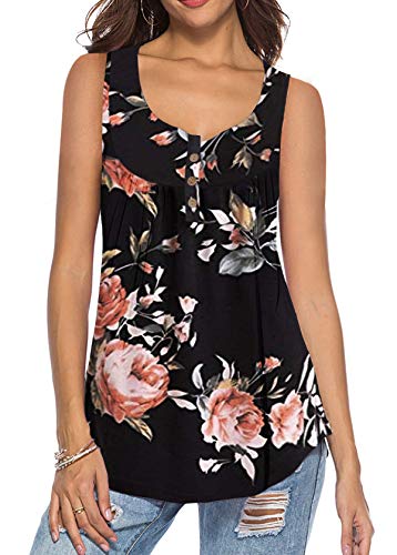 Mystry Zone Women's Summer Sleeveless Buttons Up Neck Casual Tank Tops Basic Flowy Blouse