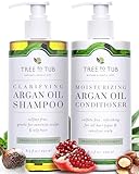 Tree To Tub Sulfate Free Shampoo and Conditioner Set for Oily Hair, Frizz, Sensitive Scalp - Hydrating Argan Oil Shampoo and Conditioner for Women & Men w/Organic Coconut Oil, All Natural Peppermint