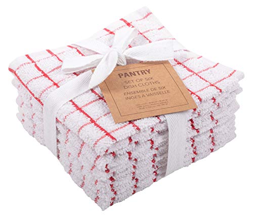 KAF Home Pantry 100% Cotton Checkered Grid Dish Cloths | Set of 6, 12 x 12 Inches | Absorbent and Machine Washable | Perfect for Cleaning Counters, and Any Household Spills - Red