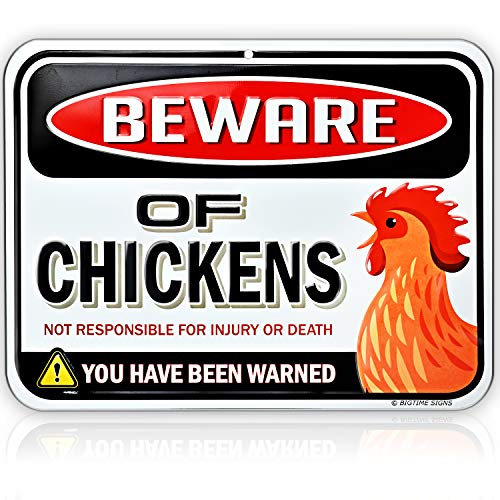 Bigtime Signs Beware of Chickens Warning Sign Metal 9"x12"| Chicken Fan Lovers chicken signs for coop funny outdoor | Chicken Coop Signs - Chicken Coop Accessories | Christmas Chicken Yard Decorations