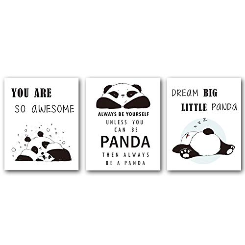 Unframed Adorable Panda Art Print&Motivational Words Wall Art, Set of 3ï¼ˆ8â€™â€™x10â€™â€™ï¼‰ Canvas Dream Big Little Panda Print For Nursery and Kids Room Decor