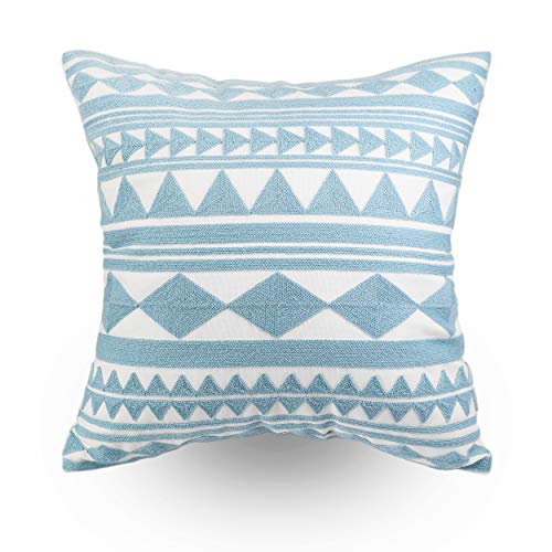 Book Cover Hodeco Decorative Embroidery Throw Pillow Covers 18x18 Light Blue Geometric Pillow Case Teal Square Diamonds Embroidered Floor Pillow Cover for Couch 100% Cotton Cushion Cover 45x45cm, 1 Piece