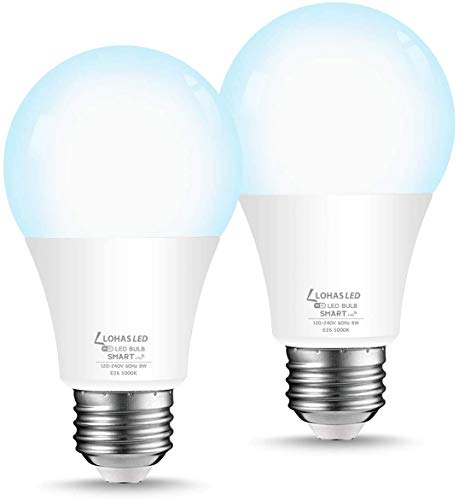 LOHAS Smart Light Bulb Dimmable LED Daylight Bulbs A19, WiFi LED Bulbs, Compatible with Amazon Alexa, Google Home, Remote Control by Smartphone iOS & Android, 50W LED Light Bulb Equaivalent, 2Pack