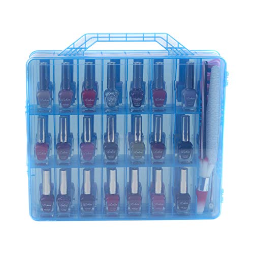Zoostliss Transparent Blue Universal Clear Nail Polish Organizer Holder case for 48 Bottles Adjustable Dividers Space Saver