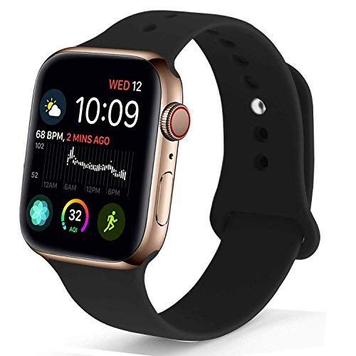 NUKELOLO Sport Band Compatible with Apple Watch 38MM 40MM 42MM 44MM,Soft Silicone Replacement Strap Compatible for Apple Watch Series 4/3/2/1 (Black, 38mm (40mm) s/m)