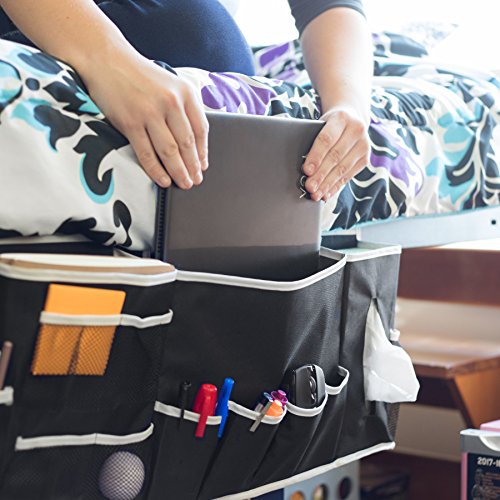 Kozy Designs Dorm Room Essentials Bedside Caddy Organizer with New Laptop Keeper Pocket and Non-Slip Stability Flap 12 Pockets Hanging Storage Perfect for College Dorm Rooms and Bunk Beds