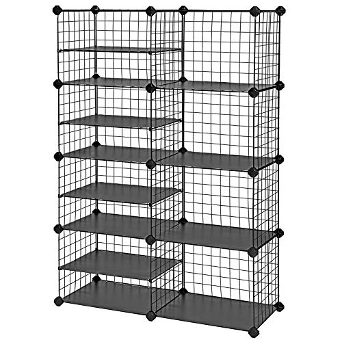 SONGMICS Cube Storage Unit, Shoe Rack, Interlocking Metal Wire Organizer with Dividers, Modular Cabinet, DIY for Closet, Living Room, Kid's Room, 48.4 x 12.2 x 48.4 Inches, Black ULPI401H