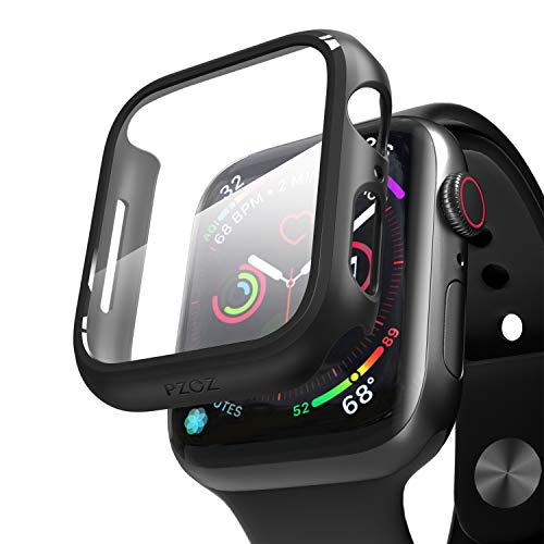 PZOZ Compatible for Apple Watch Series 6/5 /4 /SE 44mm Case with Screen Protector Accessories Slim Guard Thin Bumper Full Coverage Matte Hard Cover Defense Edge for iWatch Women Men GPS (Black)