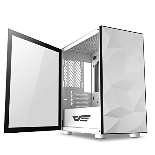 darkFlash DLM 21 White Micro ATX Mini Tower MicroATX Computer Case with Door Opening Tempered Glass Side Panel