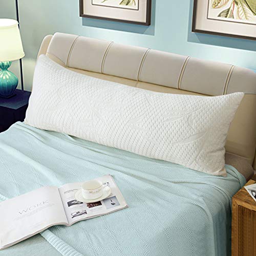 WhatsBedding Full Body Pillows for Adults -Removable Zippered Bamboo Cover Breathable Cooling Bed Body Pillow Long Pillow for Side Sleeper-20 x 54 inch Long Pillow &Cover
