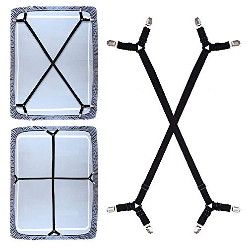 Book Cover GOODTIMES Long Crisscross Bed Sheet Holder Straps Suspenders Grippers Fasteners Adjustable with Heavy Duty Gripper Clips for All Bed Sheets Fitted Sheets Flat Sheets Mattress Cover (Set of 2) (Black)