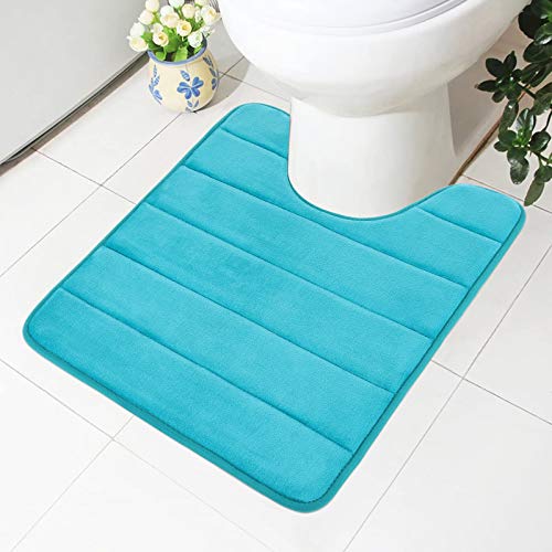 Buganda Memory Foam Contour Toilet Bath Rug, U-Shaped Non Slip Absorbent Thick Soft Washable Bathroom Rugs, Floor Carpet Bath Mat for Bathroom Sink Toilet (20" x 24", Navy Blue)
