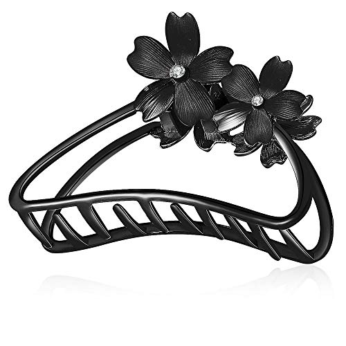 ACCGLORY Metal Hair Clips with Flowers Hairgrip for Strong Clips Clamps Non-Slip For Women Thick Hair (Flower-Black)
