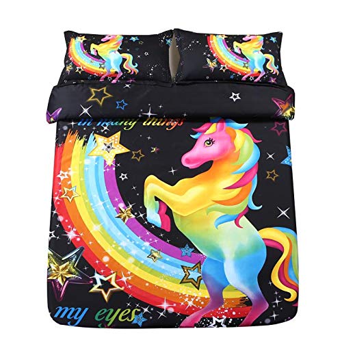SDIII 2PC Colorful Unicorn Bedding Sets Twin Size Galaxy Duvet Cover Sets Girlsâ€™ Bed Set(Pls Notes: Word Spelling Mistake on Product)