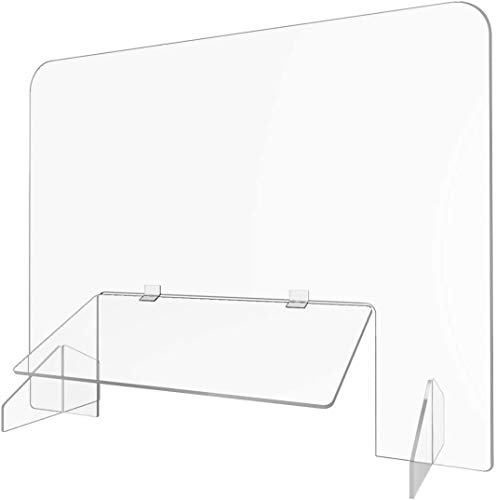 Sneeze Guard for Desk, 32"W x 24"H Protective Clear Plexiglass Shield with 18"W x 6"H Adjustable Transaction Window for Office and Checkout Countertop