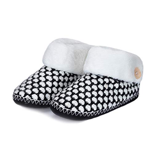 WFL Womens Bootie Slippers, Soft Winter Ankle House Shoes, Knitting Upper and Anti-Slip Sole