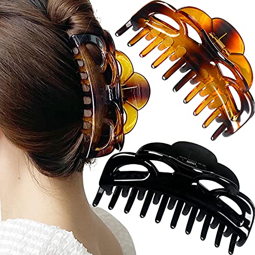 Book Cover ACCGLORY Large Hair Clips for Thick Hair Plastic Big Claw Clips Updo Hair Styling Accessories for Women Strong Hold Jumbo Hair Jaw Clips(Arc-Black+Brownish)