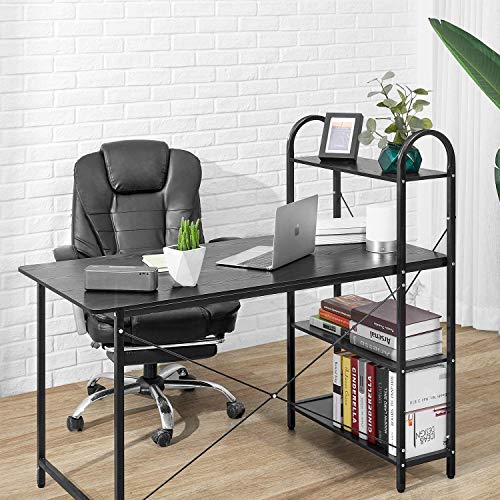 Home Office Desk with 4 Tier Bookshelf 45" Tall, AOOU Computer Writing Desk with Rack Storage, Study Desk with Sturdy Metal Frame, Multipurpose PC Wood Workstation, 49 x 23 x 28 inch, Brown