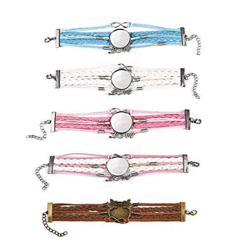 Multi-Layer Mixed Woven Leather Bracelet Blank Base Bezel Setting Fit 25mm Round Glass Cabochon Tray for DIY Jewelry Making 10PCS