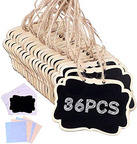 Jekkis 36pcs Mini Chalkboards Signs, 3.54in x 2.55in Hanging Chalkboards Signs with Chalkboard Labels, Message Board Signs for Decorations or Storage Sign