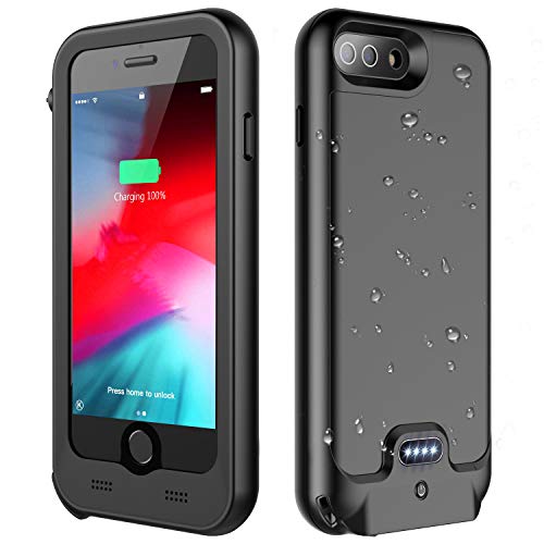 ATOP iPhone 7 Plus / 8 Plus Battery Case, 4800mAh Full-Body Rugged Charger Case with Built-in Screen Protector Compatible QI Wireless Charging IPX5 Waterproof Heavy Duty Shockproof Charging Case