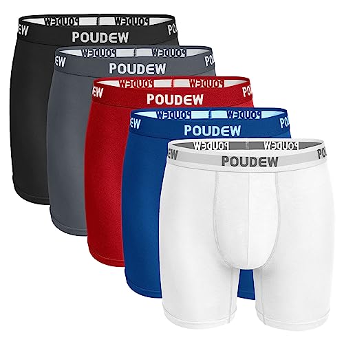 POUDEW Men's Underwear, Tagless Soft Viscose Boxer Briefs, Pack of 5