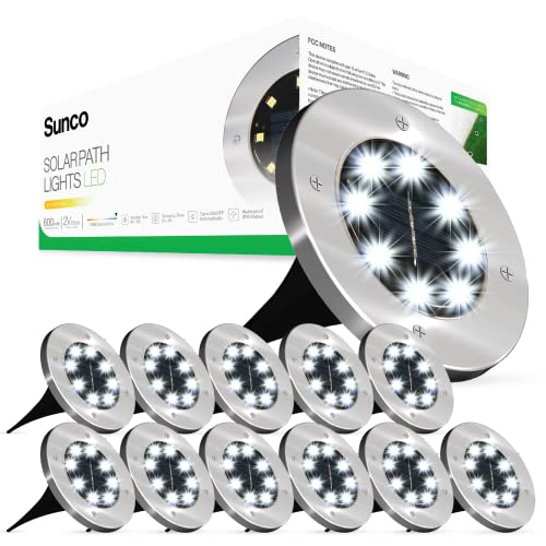 Sunco 12 Pack Solar Lights Outdoor Garden LED, Waterproof Landscape Pathway Lights, Dusk to Dawn, 3000K Warm White, Yard Patio Ground Lights, Cross Spike Stake for Easy In Ground Install
