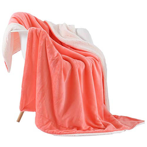 NANPIPER Throw Blanket Reversible Sherpa Flannel Blanket Super Soft Fuzzy Plush Fleece Microfiber for Bed/Couch(60"x80",Living Coral)