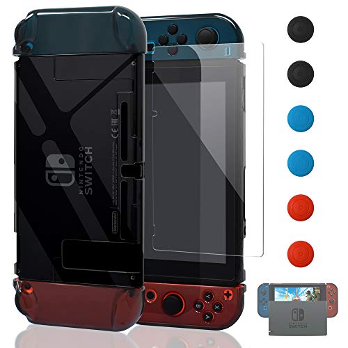 Dockable Case Compatible with Nintendo Switch,FYOUNG Protective Accessories Cover Case Compatible with Nintendo Switch and Joy-Cons with a Tempered Glass Screen Protector - Left Pink