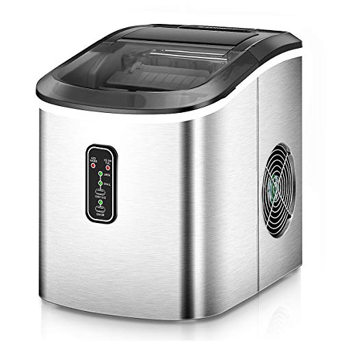 Euhomy Ice Maker Machine Countertop, 26 lbs in 24 Hours, 9 Cubes Ready in 8 Mins, Electric ice maker and Compact potable ice maker with Ice Scoop and Basket. Perfect for Home/Kitchen/Office.(Sliver)