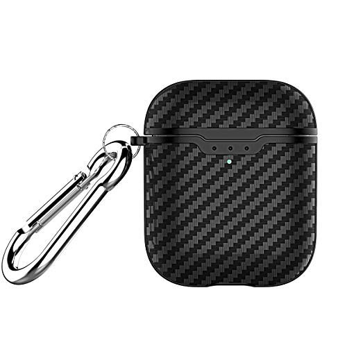 Carbon Fiber Texture Protective Cover for AirPods 2 Case Black,Front Led Visible,Ultra Slim Shockproof Skin Compatible with Apple Airpods 2 2019(Black-Texture)â€¦